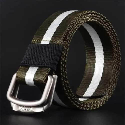 Men Double Ring Buckle Durable Nylon Belt Outdoor Casual Sports Tactical Belt