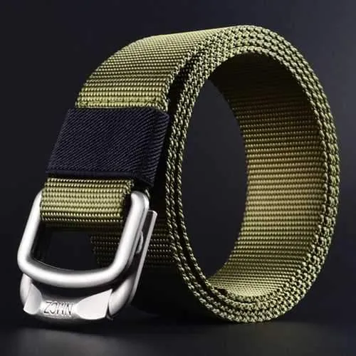 Men Double Ring Buckle Durable Nylon Belt Outdoor Casual Sports Tactical Belt