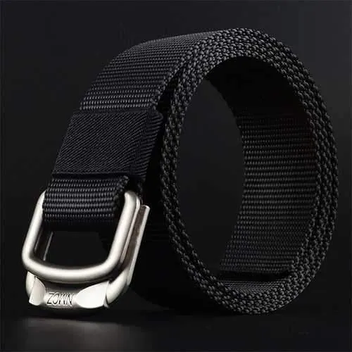Men Double Ring Buckle Durable Nylon Belt Outdoor Casual Sports Tactical Belt
