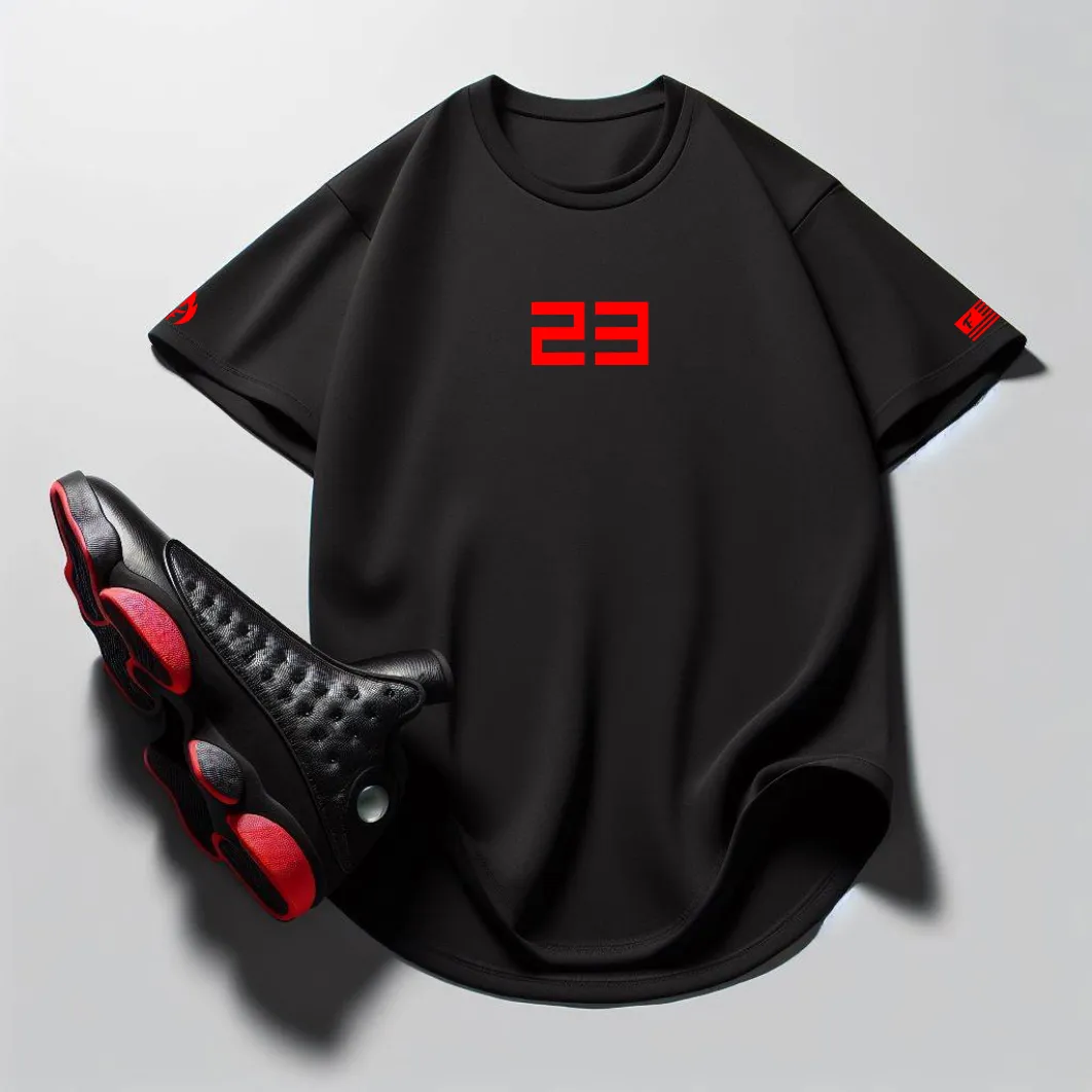 Men's 23 Sneaker T-Shirt To Match Air Jordan 13 Retro Bred New Black Red 23 Tee