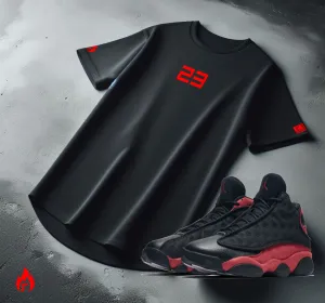 Men's 23 Sneaker T-Shirt To Match Air Jordan 13 Retro Bred New Black Red 23 Tee
