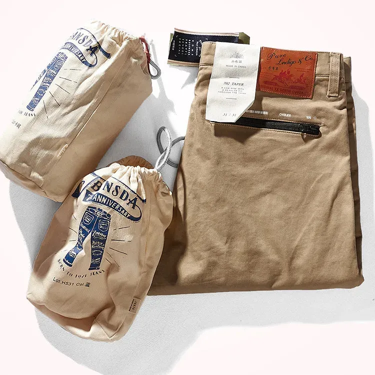 Men's American Retro Heavyweight Woven Casual Tooling Pants - Slim Elastic Washed Old Twill Khaki Straight Trousers