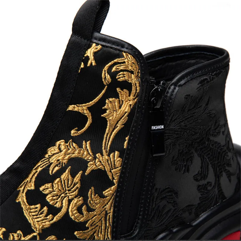 Men's Gold Leaf Embroidery Red Eye High-Top Sneakers