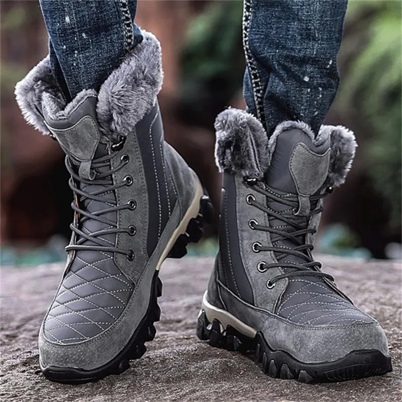 Men's Lace-Up Plush High-Top Winter Snow Boots