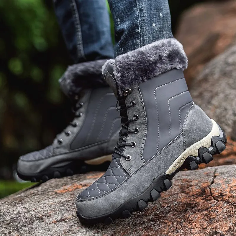 Men's Lace-Up Plush High-Top Winter Snow Boots