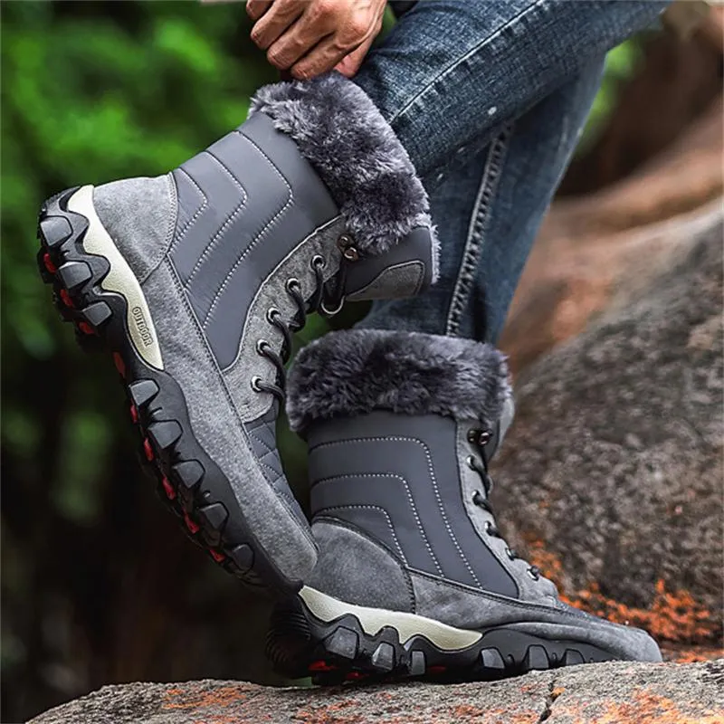 Men's Lace-Up Plush High-Top Winter Snow Boots