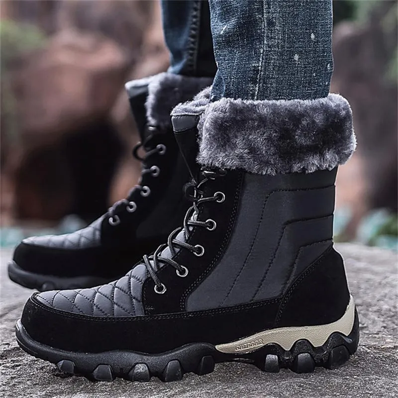 Men's Lace-Up Plush High-Top Winter Snow Boots