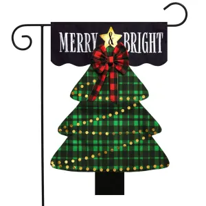 Merry and Bright Tree Burlap Christmas Garden Flag