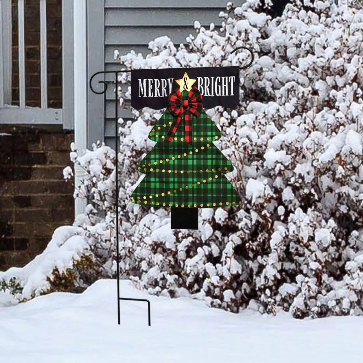 Merry and Bright Tree Burlap Christmas Garden Flag