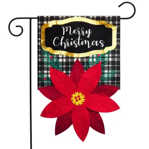 Merry Christmas Poinsettia Burlap Garden Flag 18" x 12.5"
