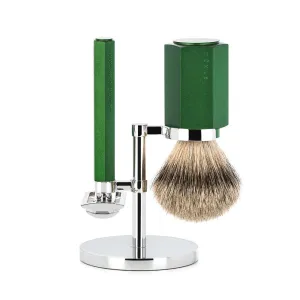 MÜHLE HEXAGON 3 Pc. Shaving Set, Silvertip Badger / Safety Razor, Forest