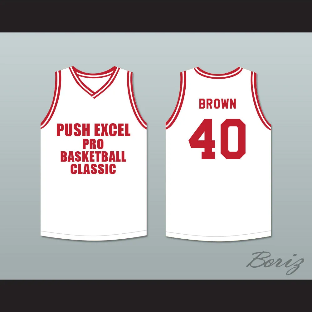 Mike Brown 40 Push Excel Pro Basketball Classic White Basketball Jersey 1988 Charity Event