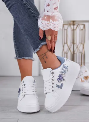 MIRTA - Sneakers bianche con retro azzurri e scritta love
