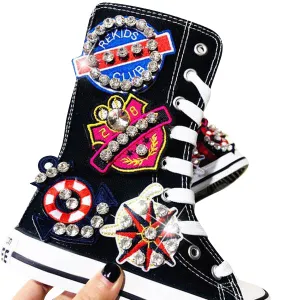 MOF Kids autumn hi-top shoes rhinestone canvas hi-top sneakers for girls