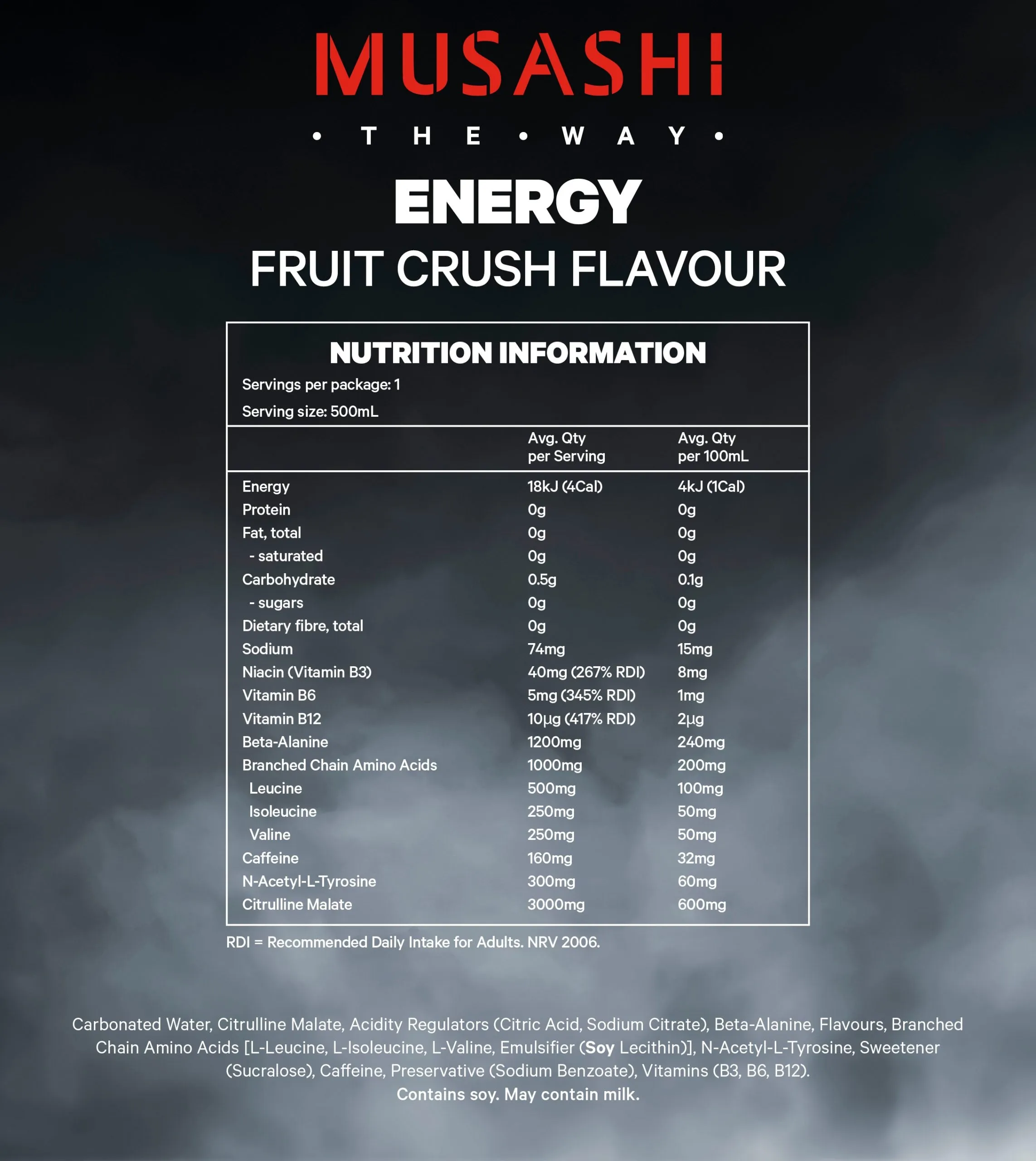 Musashi Energy Drink 500ml x 12 Green Apple [BBD MAR 2025]