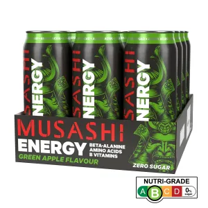 Musashi Energy Drink 500ml x 12 Green Apple [BBD MAR 2025]