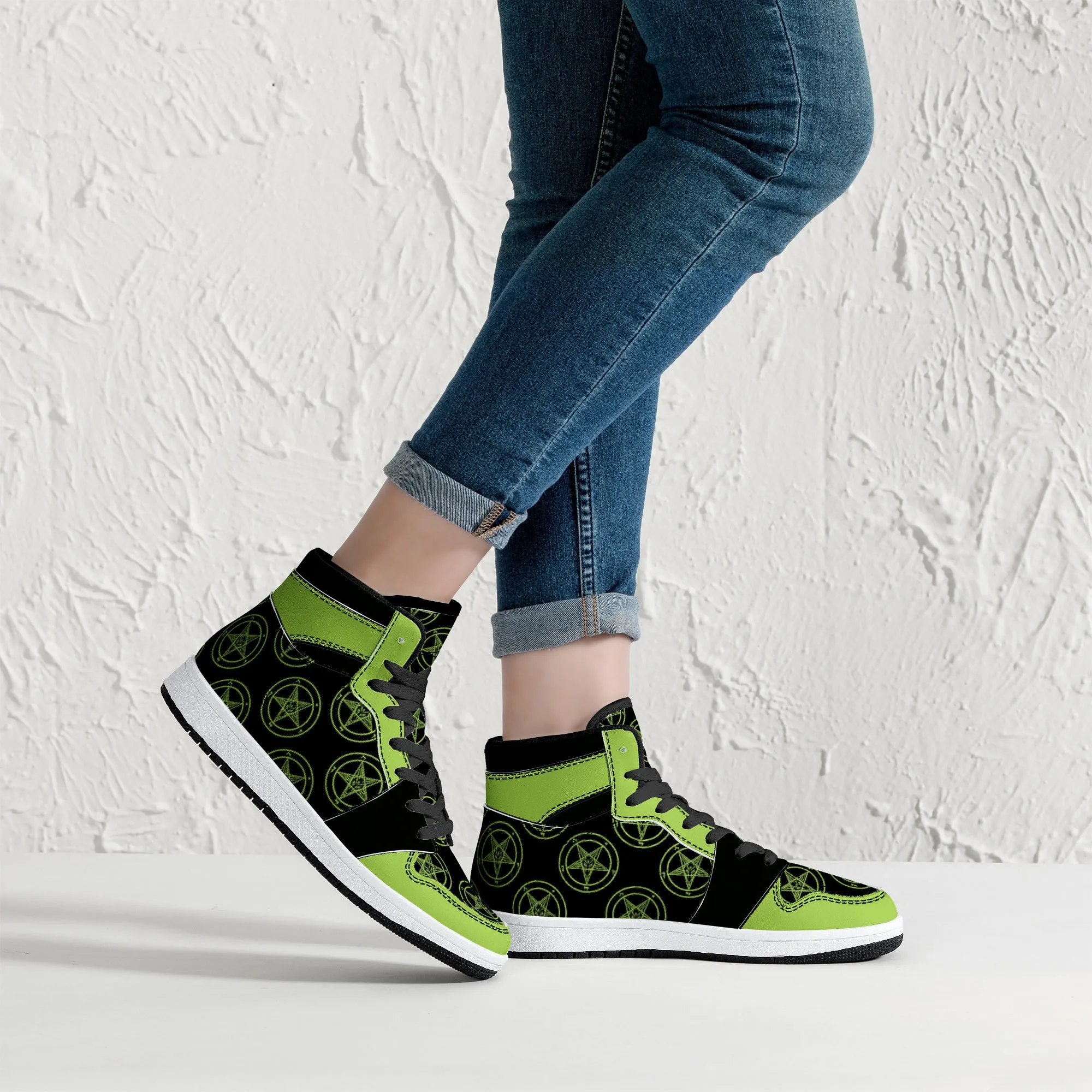 Neon Green Baphomet High-Top  Faux Leather Sneakers /Unisex /- Black