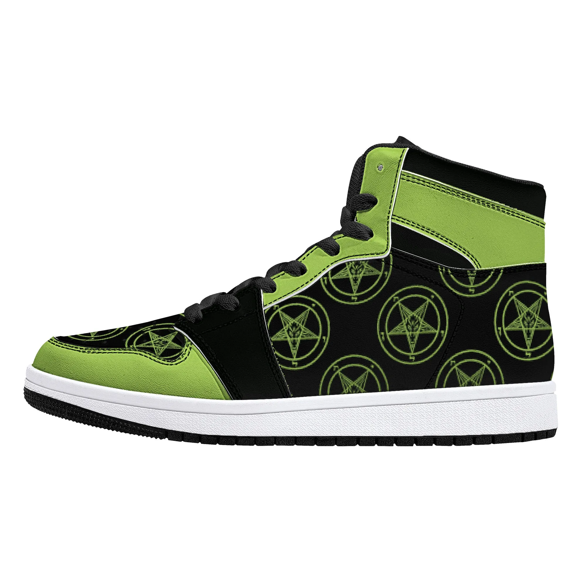 Neon Green Baphomet High-Top  Faux Leather Sneakers /Unisex /- Black