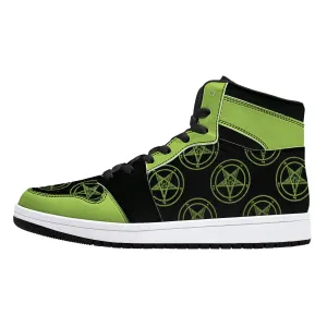 Neon Green Baphomet High-Top  Faux Leather Sneakers /Unisex /- Black