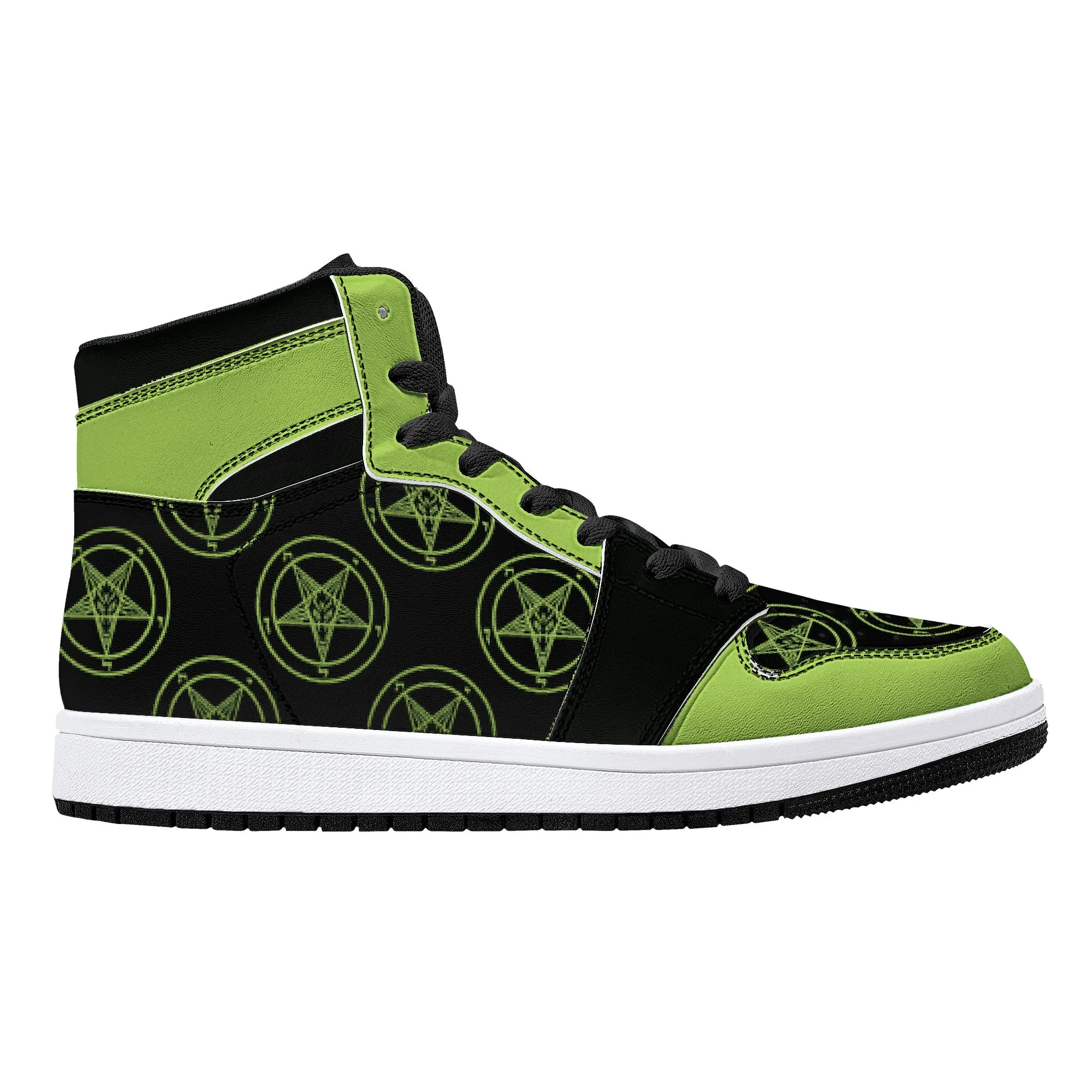 Neon Green Baphomet High-Top  Faux Leather Sneakers /Unisex /- Black