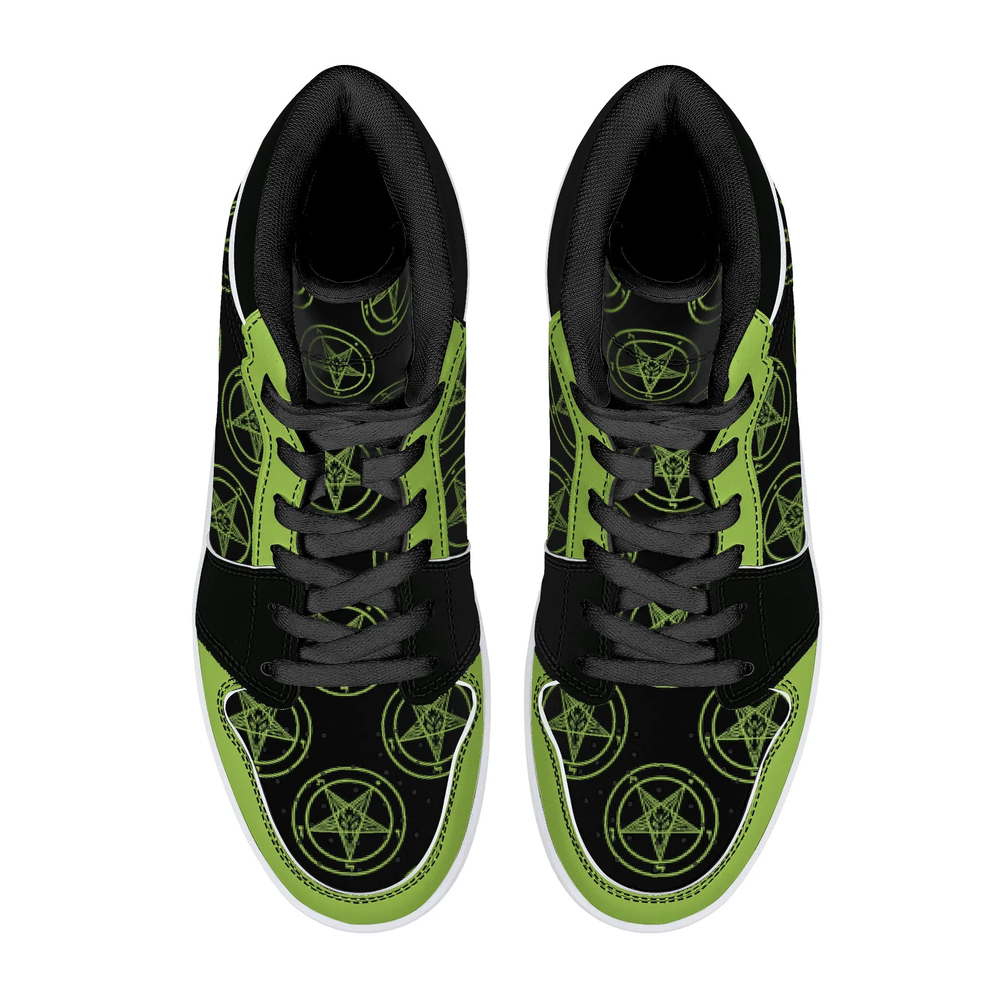 Neon Green Baphomet High-Top  Faux Leather Sneakers /Unisex /- Black