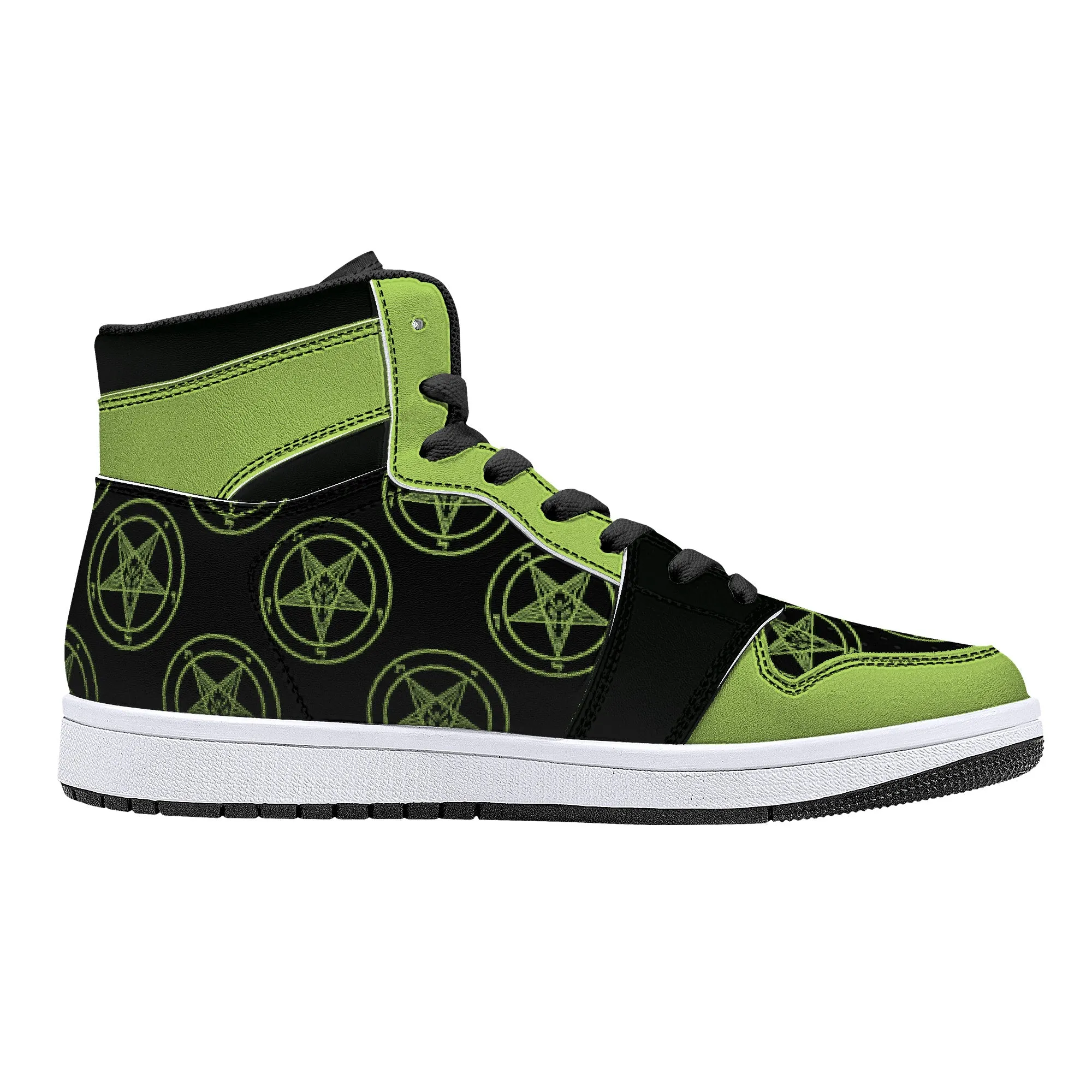 Neon Green Baphomet High-Top  Faux Leather Sneakers /Unisex /- Black