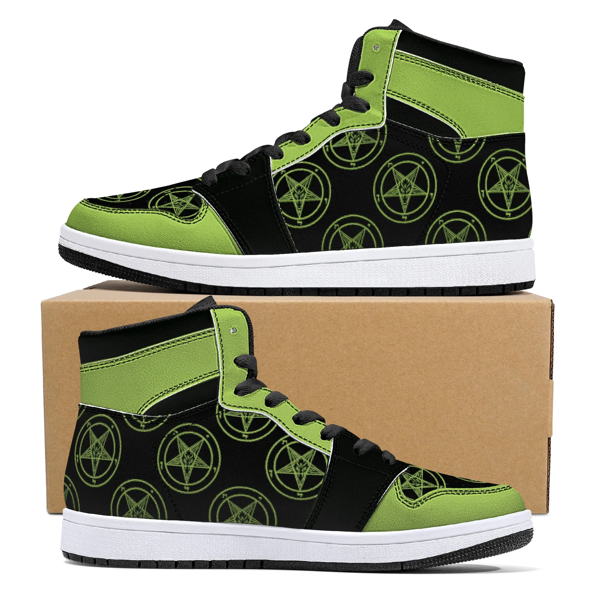 Neon Green Baphomet High-Top  Faux Leather Sneakers /Unisex /- Black