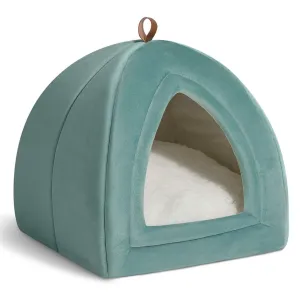 NEW Bedsure Pet Tent Cave Bed for Cats/Small Dogs - 15x15x15 inches 2-in-1 Cat Tent/Kitten Bed/Cat Hut with Removable Washable Cushioned Pillow - Microfiber Indoor Outdoor Pet Beds, Washed Blue