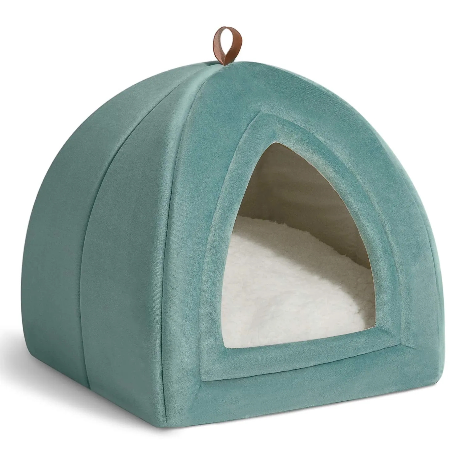 NEW Bedsure Pet Tent Cave Bed for Cats/Small Dogs - 15x15x15 inches 2-in-1 Cat Tent/Kitten Bed/Cat Hut with Removable Washable Cushioned Pillow - Microfiber Indoor Outdoor Pet Beds, Washed Blue