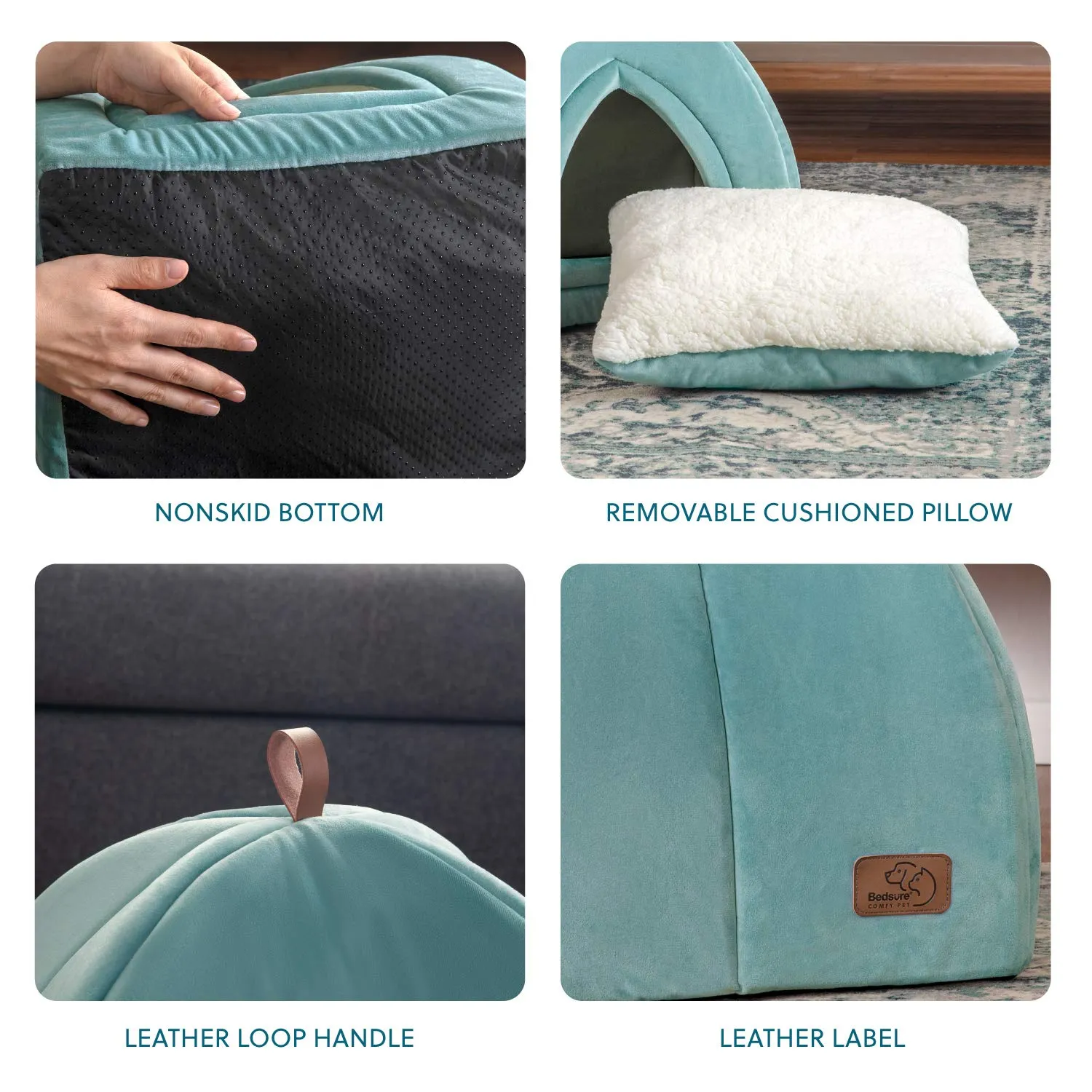 NEW Bedsure Pet Tent Cave Bed for Cats/Small Dogs - 15x15x15 inches 2-in-1 Cat Tent/Kitten Bed/Cat Hut with Removable Washable Cushioned Pillow - Microfiber Indoor Outdoor Pet Beds, Washed Blue
