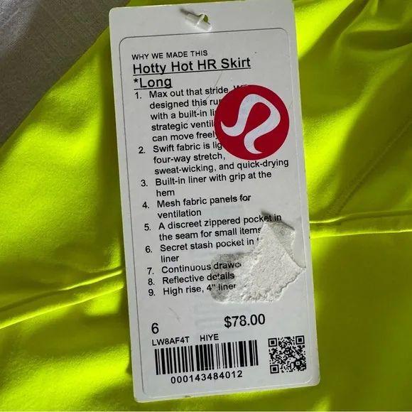 NEW Lululemon Hotty Hot High-Rise Skirt Highlight Yellow
