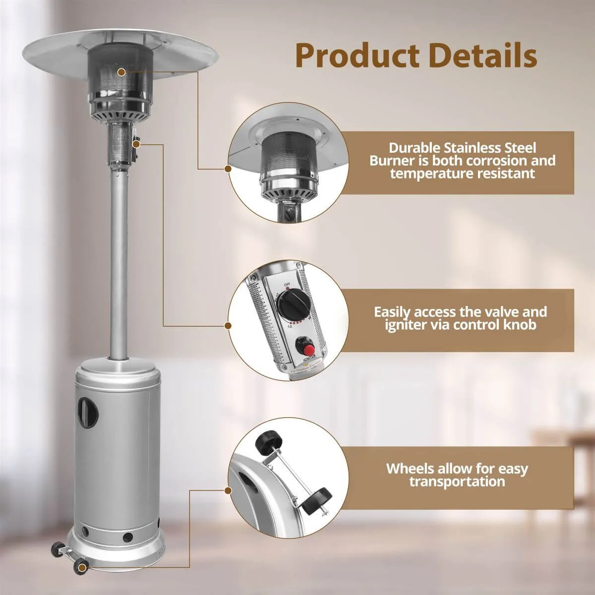 Outdoor Propane Patio Heater with Adjustable Thermostat I SPAFAIR