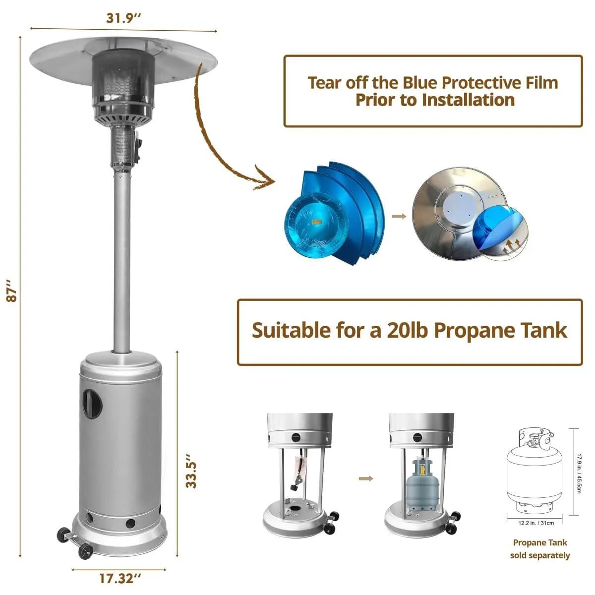 Outdoor Propane Patio Heater with Adjustable Thermostat I SPAFAIR