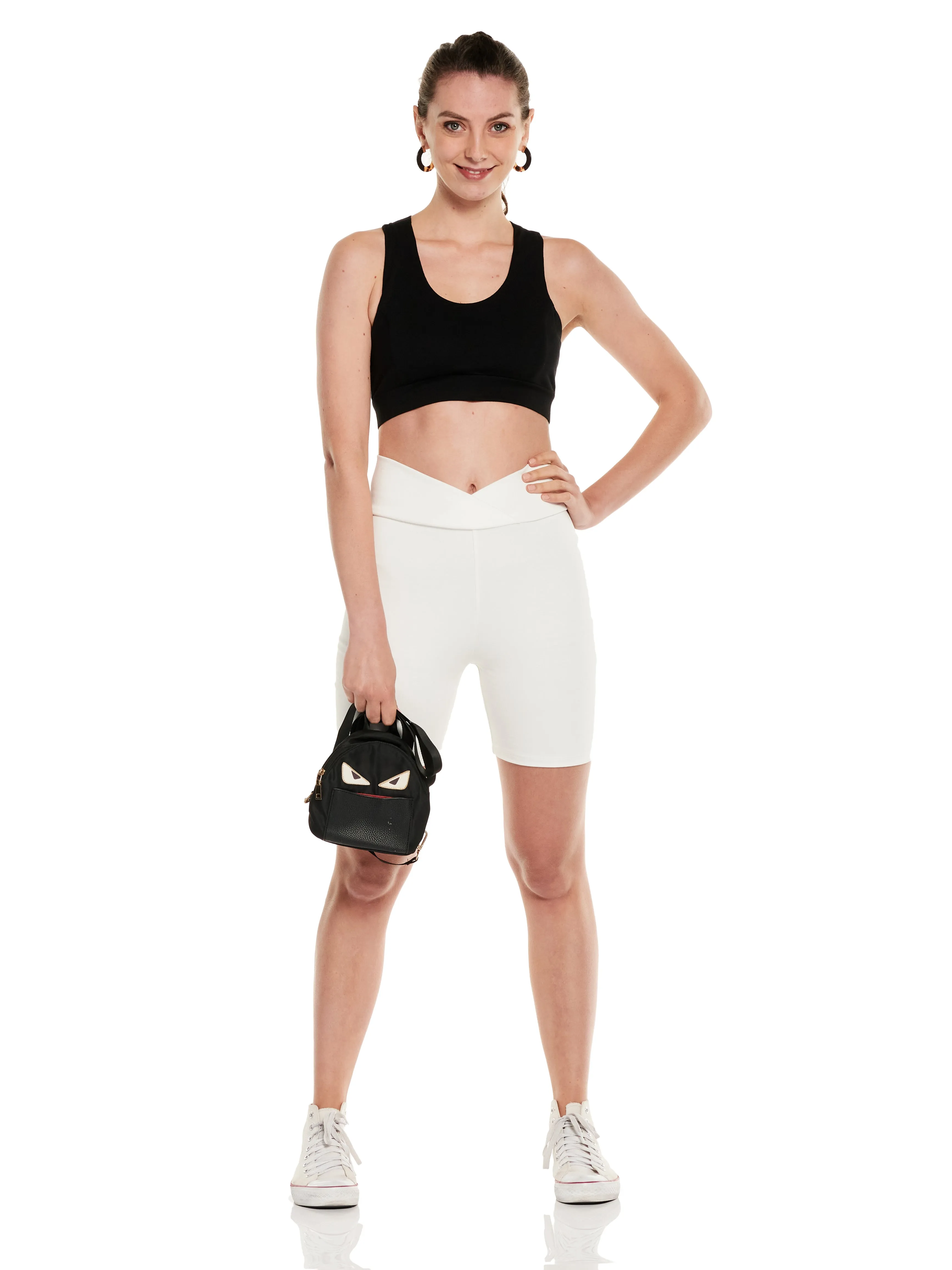 Overlapped Waist Cotton Spandex Interlock Shorts