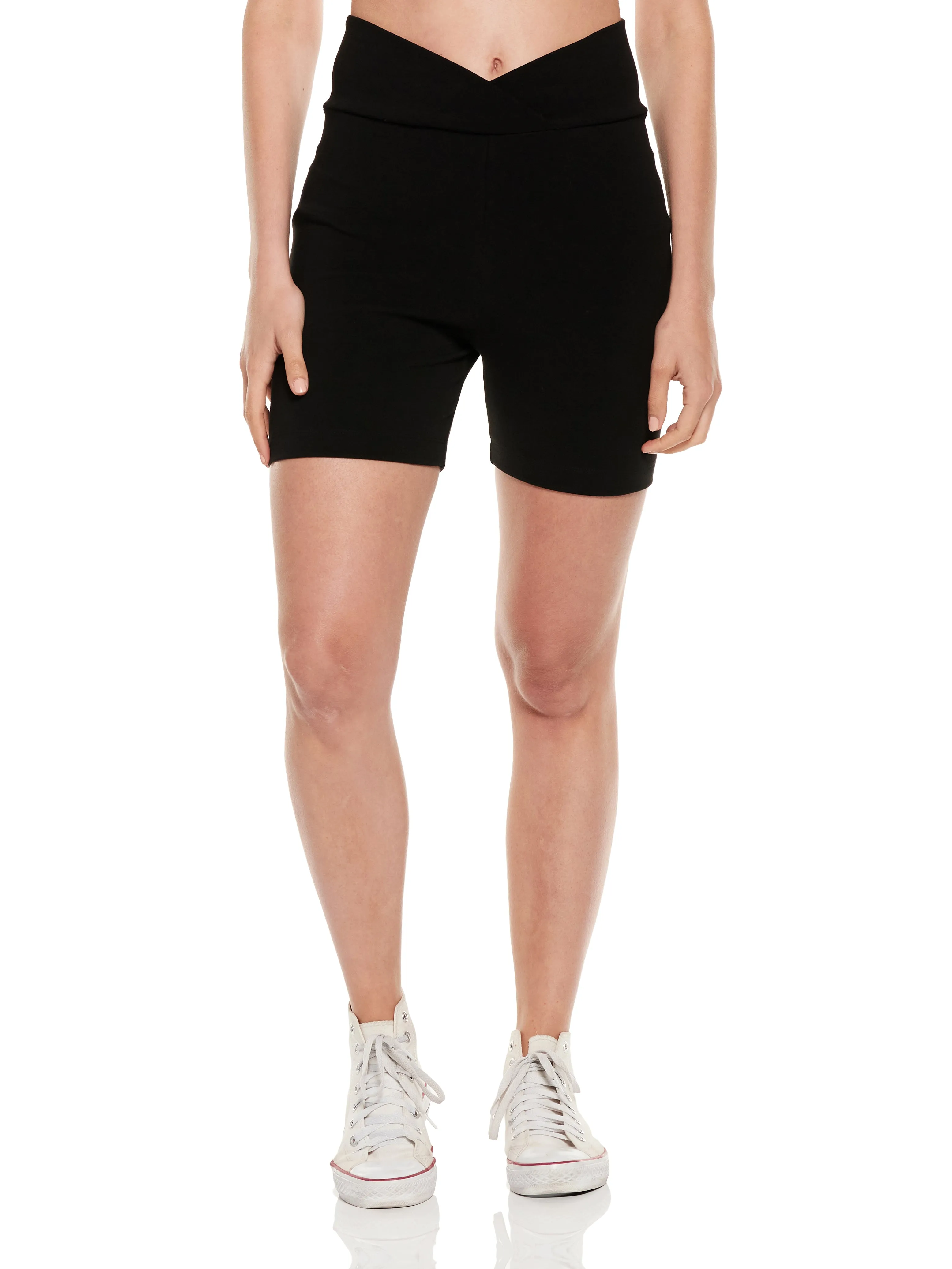 Overlapped Waist Cotton Spandex Interlock Shorts