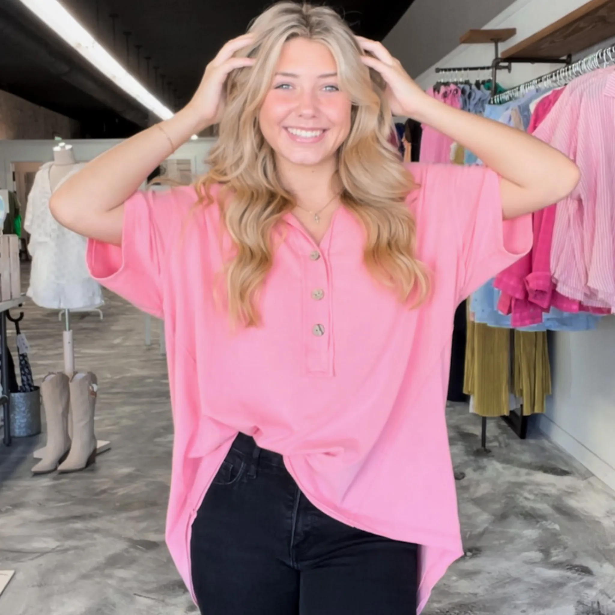Party Perfection Mineral Wash Henley - Coral
