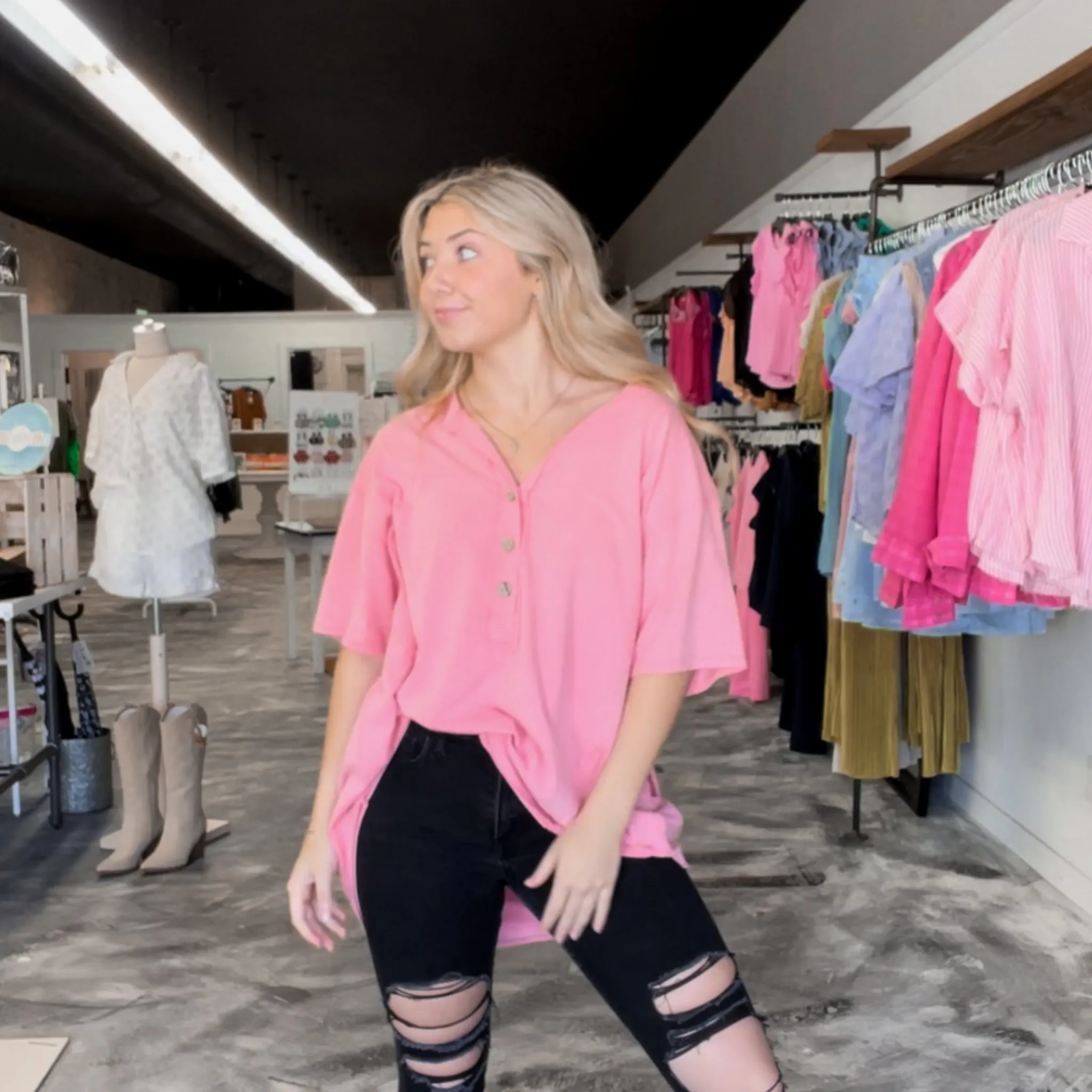Party Perfection Mineral Wash Henley - Coral