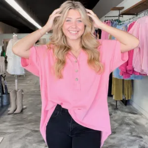 Party Perfection Mineral Wash Henley - Coral