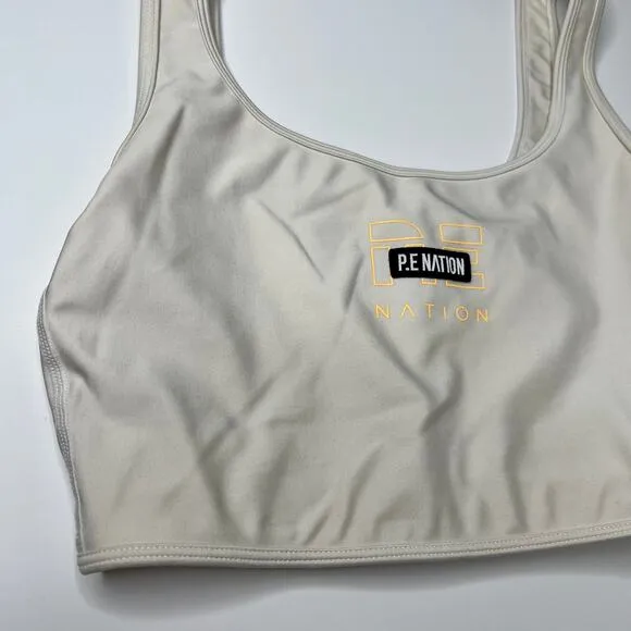 PE nation Grand Stand Sports Bra in Pristine Cream Womens Small
