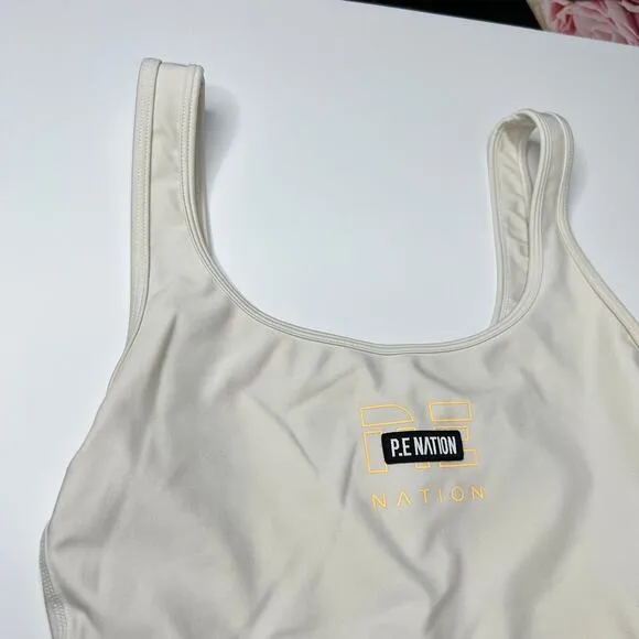 PE nation Grand Stand Sports Bra in Pristine Cream Womens Small