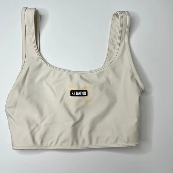PE nation Grand Stand Sports Bra in Pristine Cream Womens Small