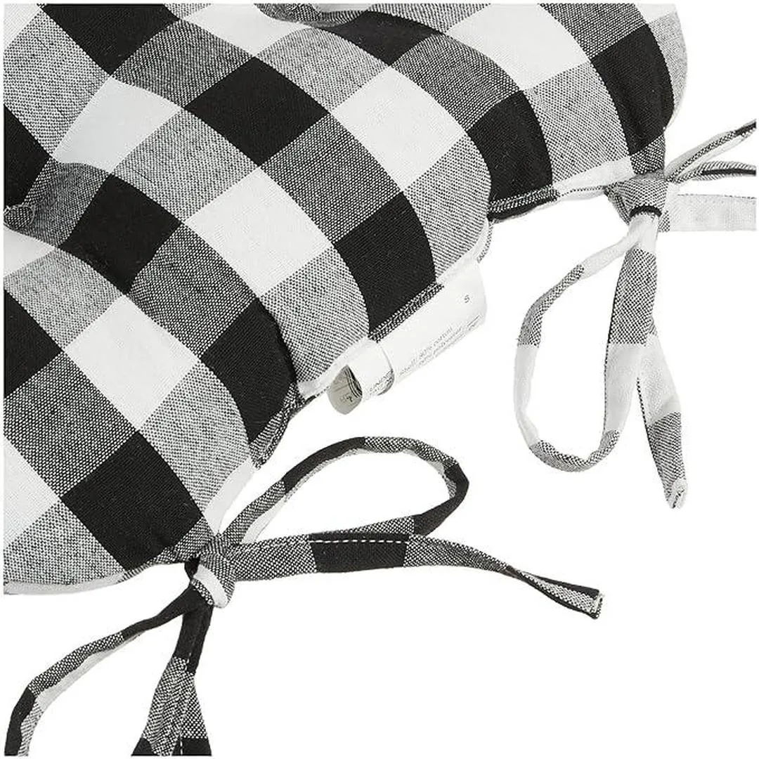 Popular Home Tufted & Extra Thick Cushion Pads Buffalo Plaid Design with Tie Backs Extra Soft Cotton Material Chair Pads , 2 Pack , Size 17" X 17", Bl