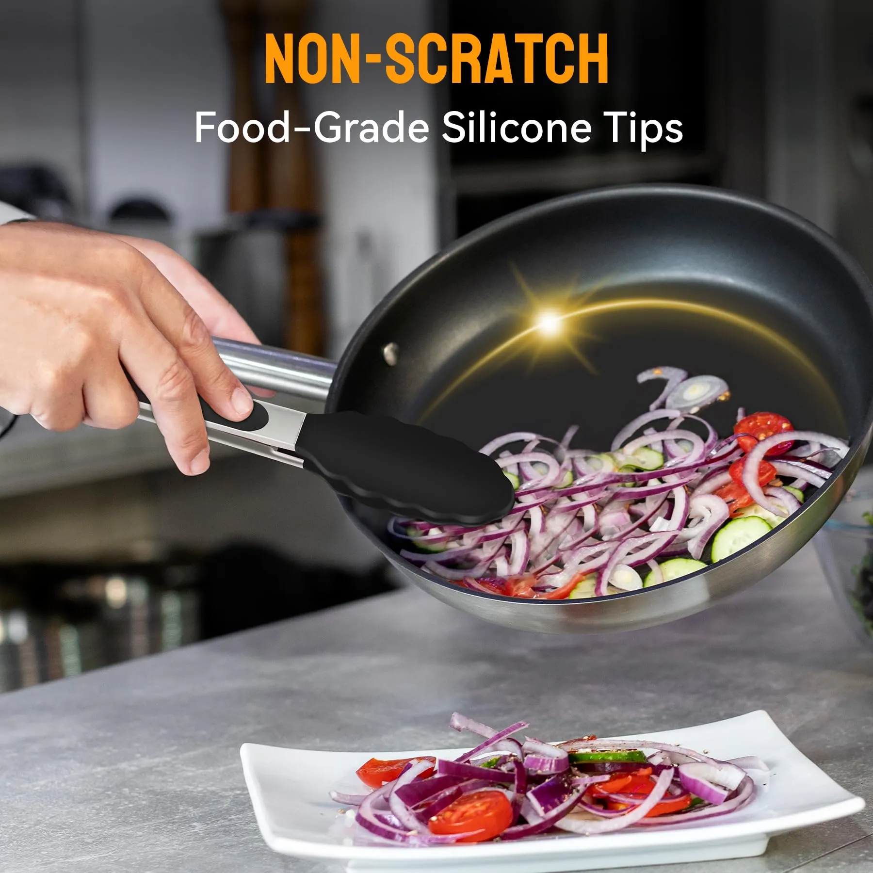 Premium Stainless Steel Locking Kitchen Tongs with Silicon Tips, Set of 9" and 12"