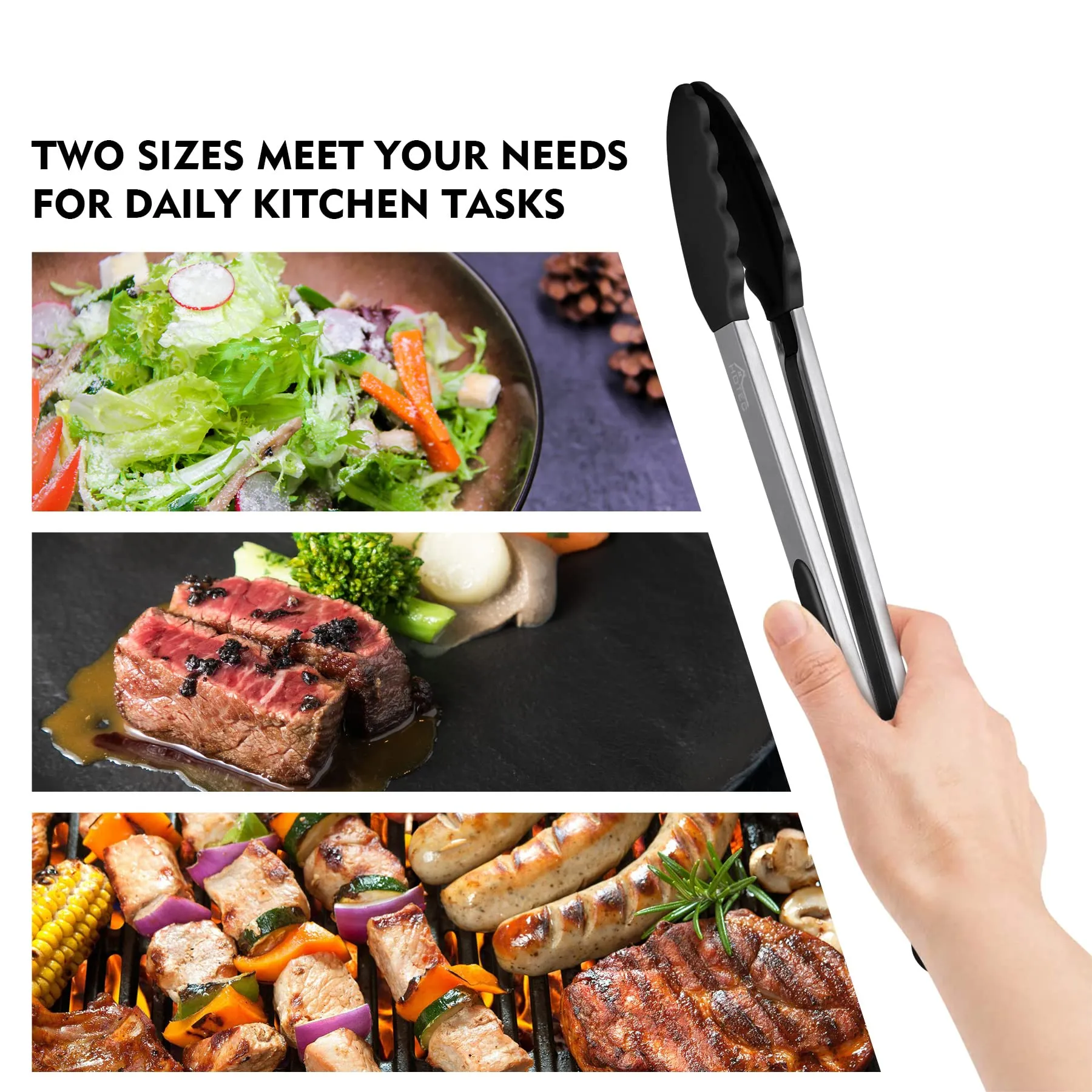 Premium Stainless Steel Locking Kitchen Tongs with Silicon Tips, Set of 9" and 12"