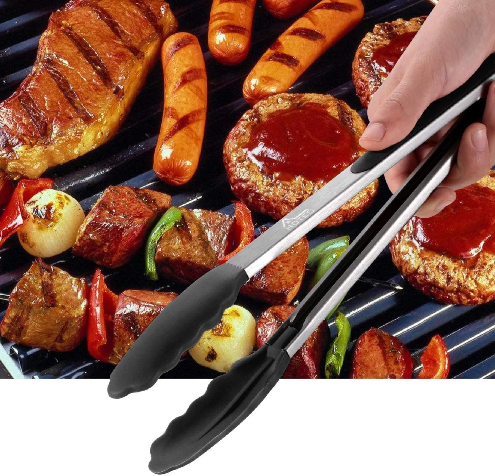 Premium Stainless Steel Locking Kitchen Tongs with Silicon Tips, Set of 9" and 12"