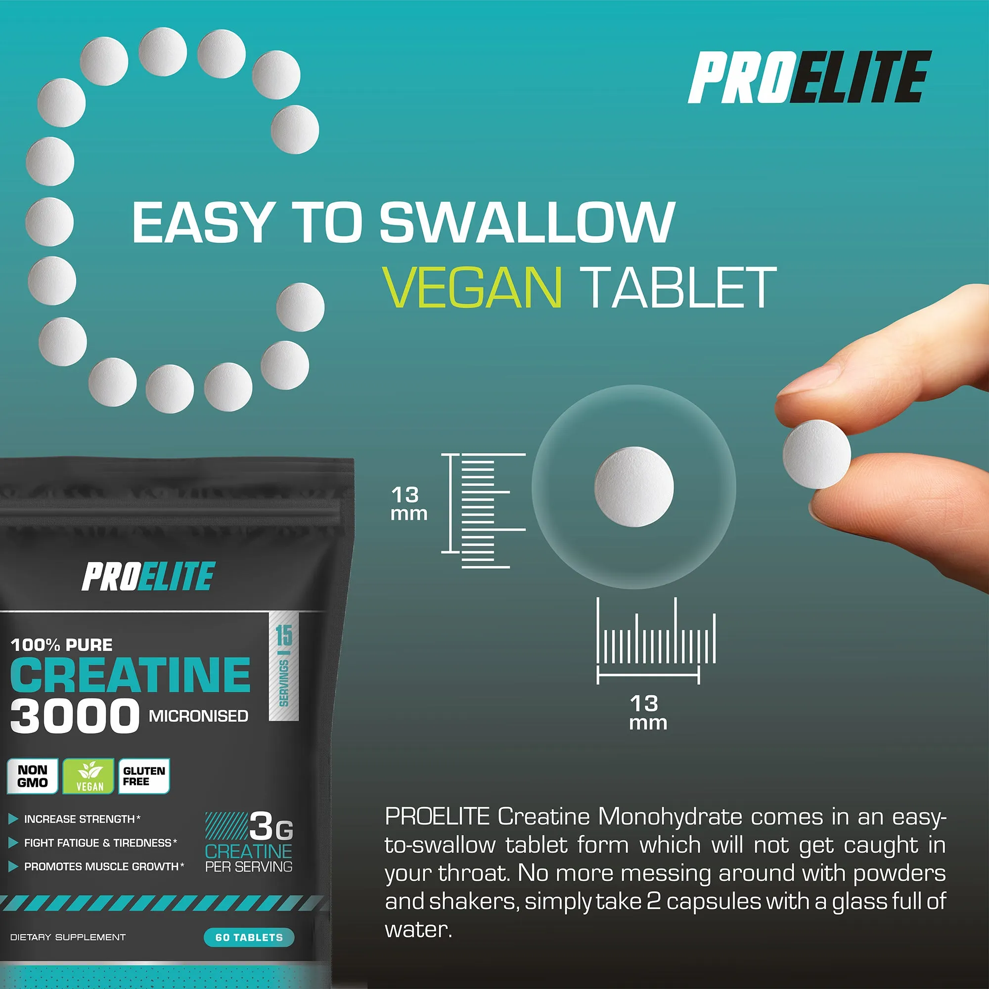 PROELITE Creatine Monohydrate 500mg Vegan Tablets
