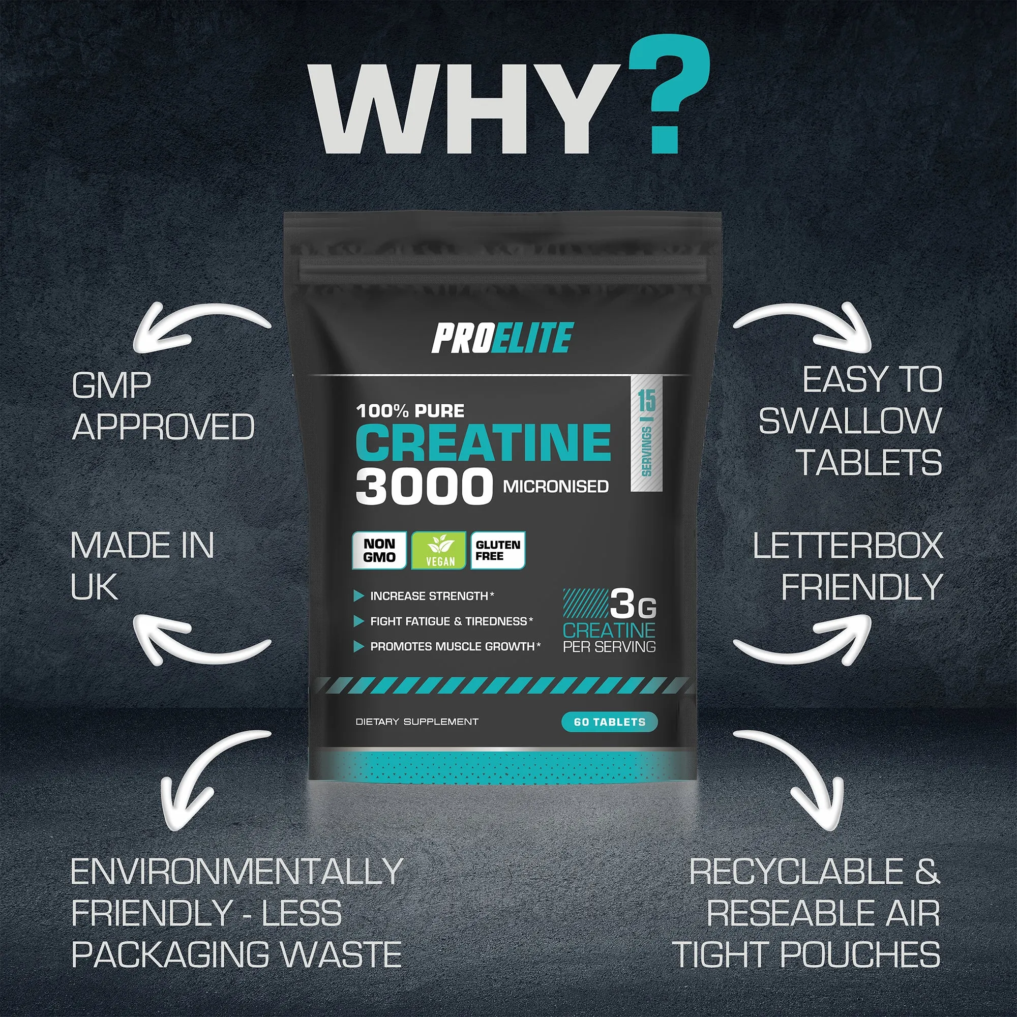 PROELITE Creatine Monohydrate 500mg Vegan Tablets