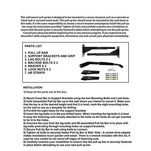 Protoner Wall Mounting Chin Up Bar and Ab Strap Combo