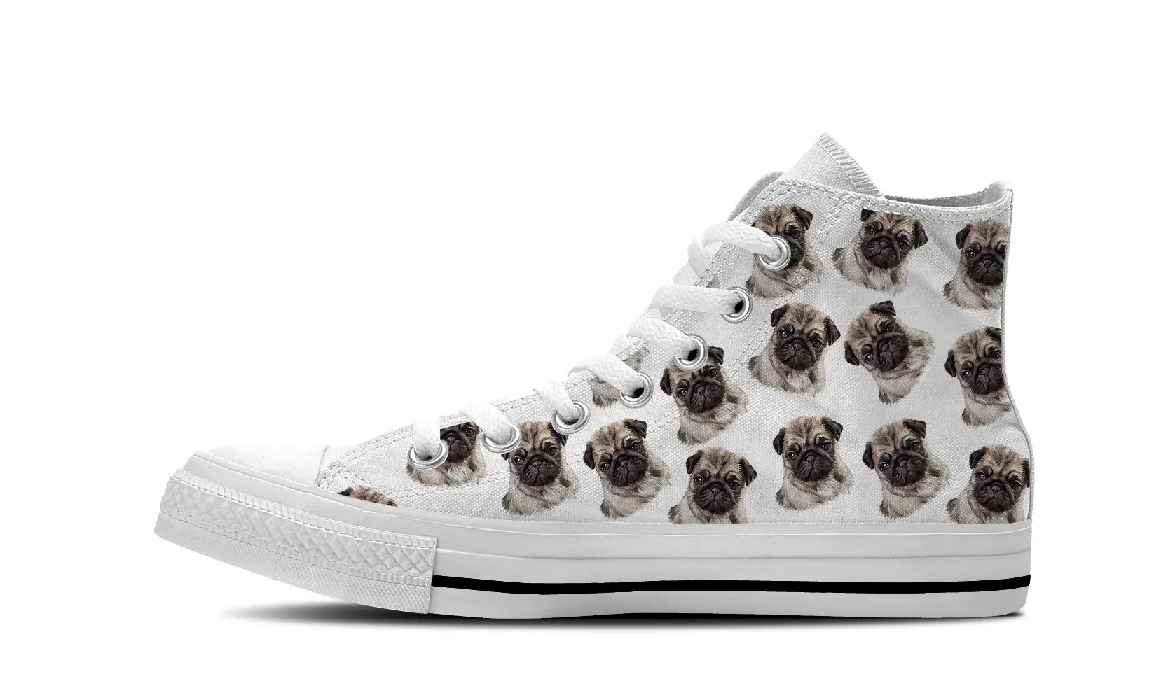 Pug Love Womens High Top Shoe (White)