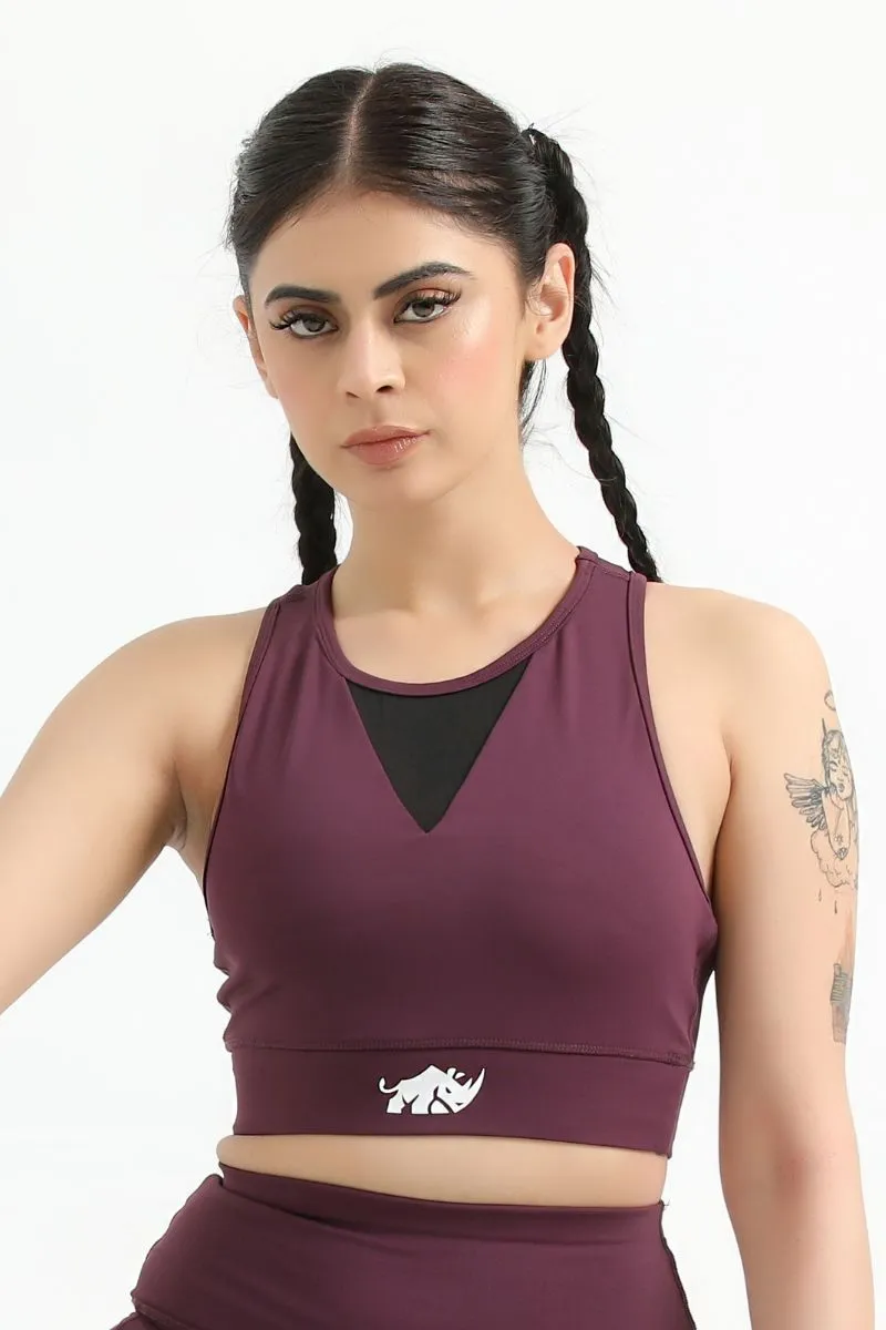 QUEEN MESH VELOCITY CROP TOP (MAROON)